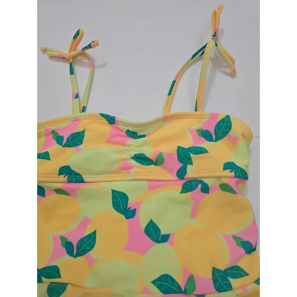 Cat & Jack Girls Lemon Print Tankini Swimsuit Set Pink Yellow Size M 8 NWT